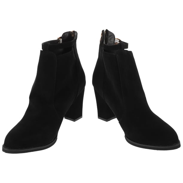1 par de botines elegantes de moda para mujer, tacones altos, botas cortas, zapatos casuales de invierno y otoño para damas, negro (tamaño 39)