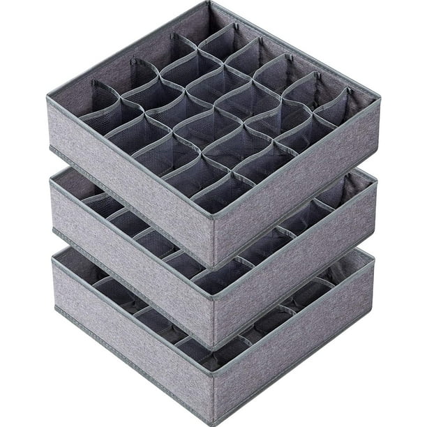Divisores organizadores de ropa interior para calcetines, organizadores de armario plegables de tela y cajas de almacenamiento para guardar calcetines, ropa interior, corbatas (gris)