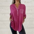 thumbnail image 2 of Jxximdong Tshirts for Women Women's Casual V Neck Collared Button Up Blouse Top Solid Summer Shirt Pink Summer Tops S, 2 of 4