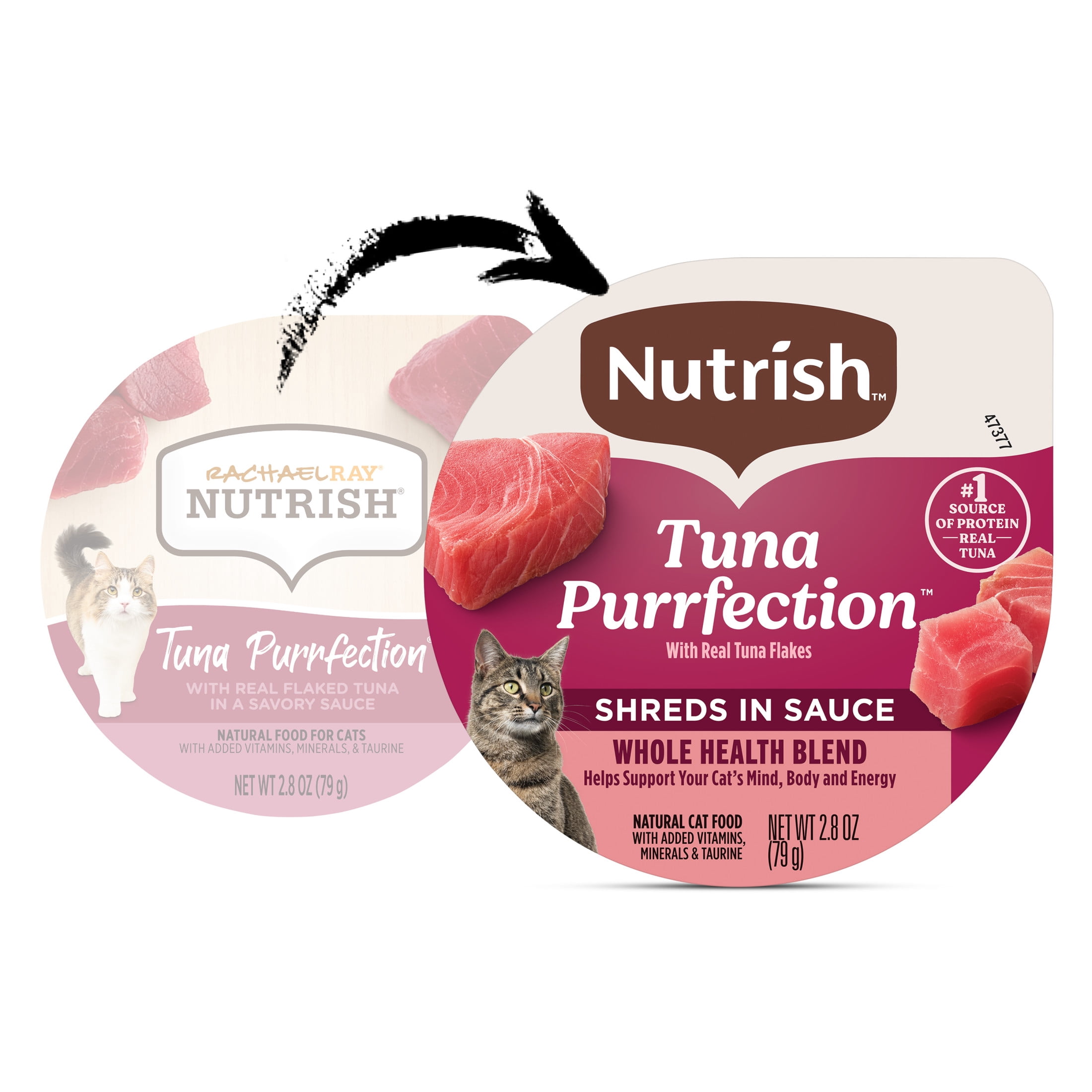 Nutrish Grain Free Wet Cat Food Tuna Purrfection Whole Health Blend with Real Tuna Flakes in a Savory Sauce, 2.8 oz. Cup (Rachael Ray)
