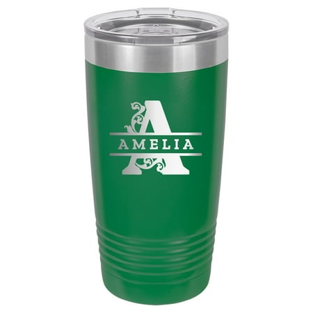 

PERSONALIZED Stainless Steel Tumbler with Lid Letter and Name Monogram Insulated Tumblers for Gym Office Home and Outdoors 20 Oz Bold Vine Green