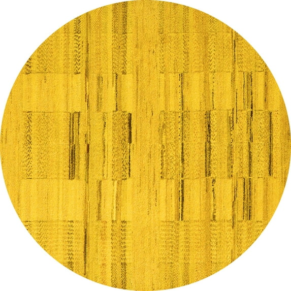 Ahgly Company Machine Washable Indoor Round Solid Yellow Modern Area Rugs, 5' Round