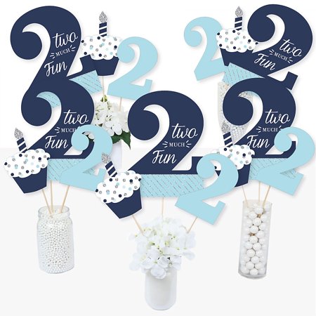 Blue Flower Table Centerpiece 2nd Birthday Boy - Two Much Fun - Second Birthday Party Centerpiece Sticks - Table Toppers - Set of 15 ()