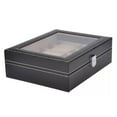 thumbnail image 4 of Caja de reloj con tapa, caja de reloj con 10 ranuras, vitrina, cajas de almacenamiento de reloj de cuero PU con tapa de vidrio, color negro, 4 of 5