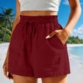 thumbnail image 2 of BLVB Womens Summer Cotton Linen Shorts Elastic Waist Drawstring Shorts Ruffle Wide Leg Casual Beach Shorts with Pockets, 2 of 6