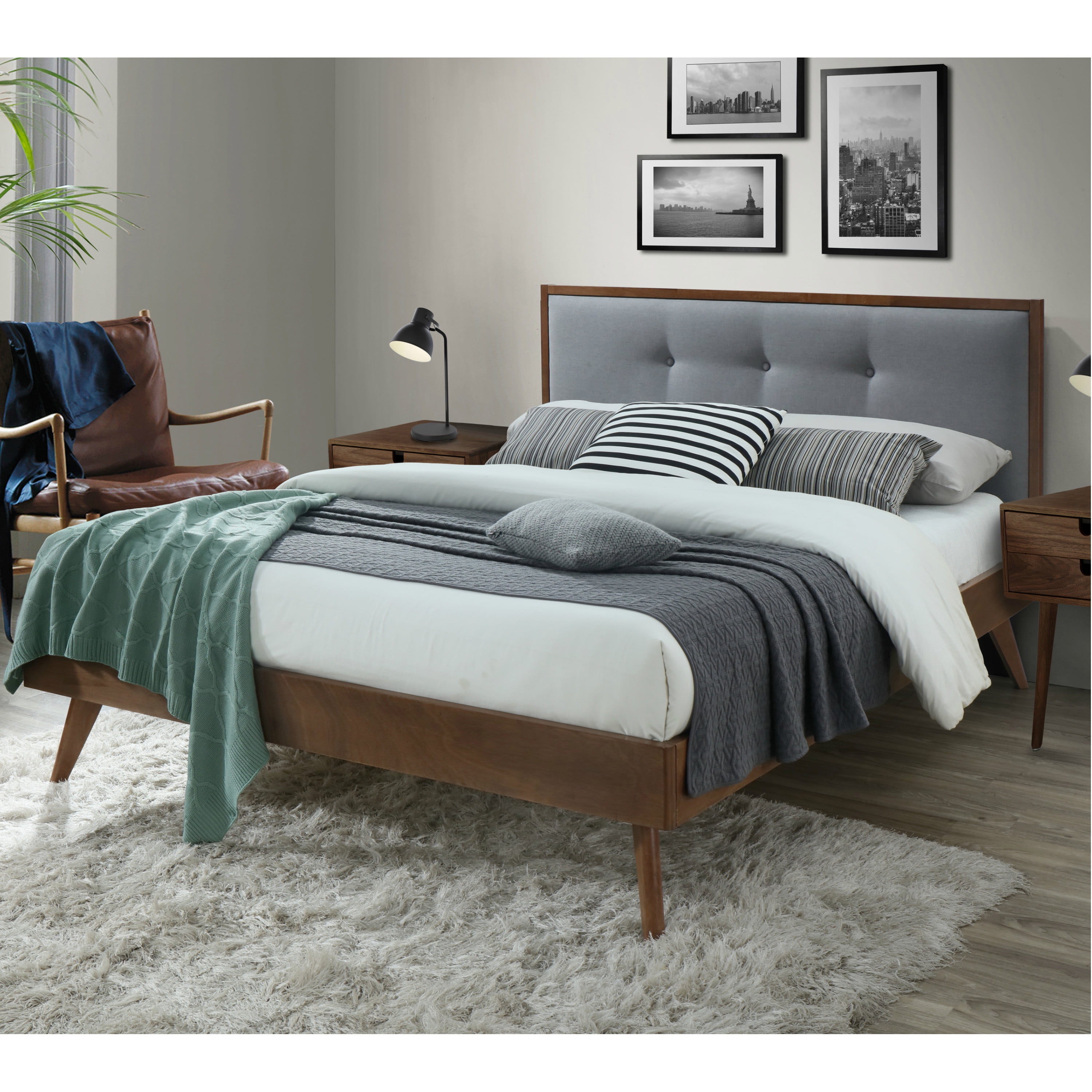DG Casa Montana Mid Century Modern Platfrom Bed Frame with Tufted
