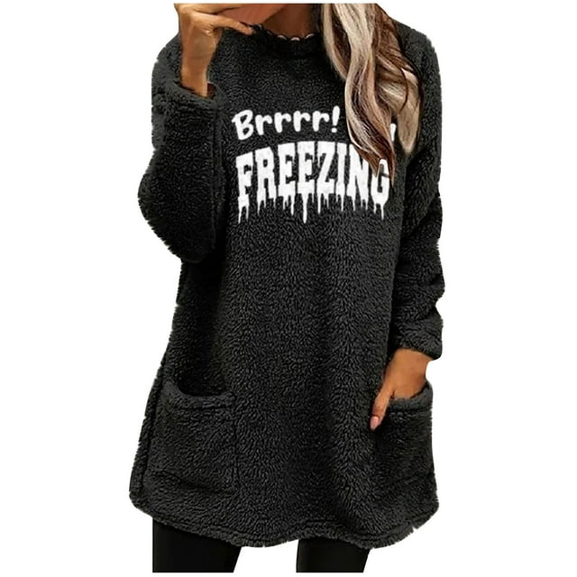 Bowake Sweatshirts à Enfiler pour Femmes Pull d'Hiver Chaud en Peluche Manches Longues Col Rond