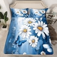 thumbnail image 2 of Homewish Cute Cartoon Daisy Twin Sheet Sets,Rustic Flower Butterfly Twin Fitted Sheet,Blue White 03 For Girls Kids,Microfiber Bedroom Decor,3pcs, 2 of 7