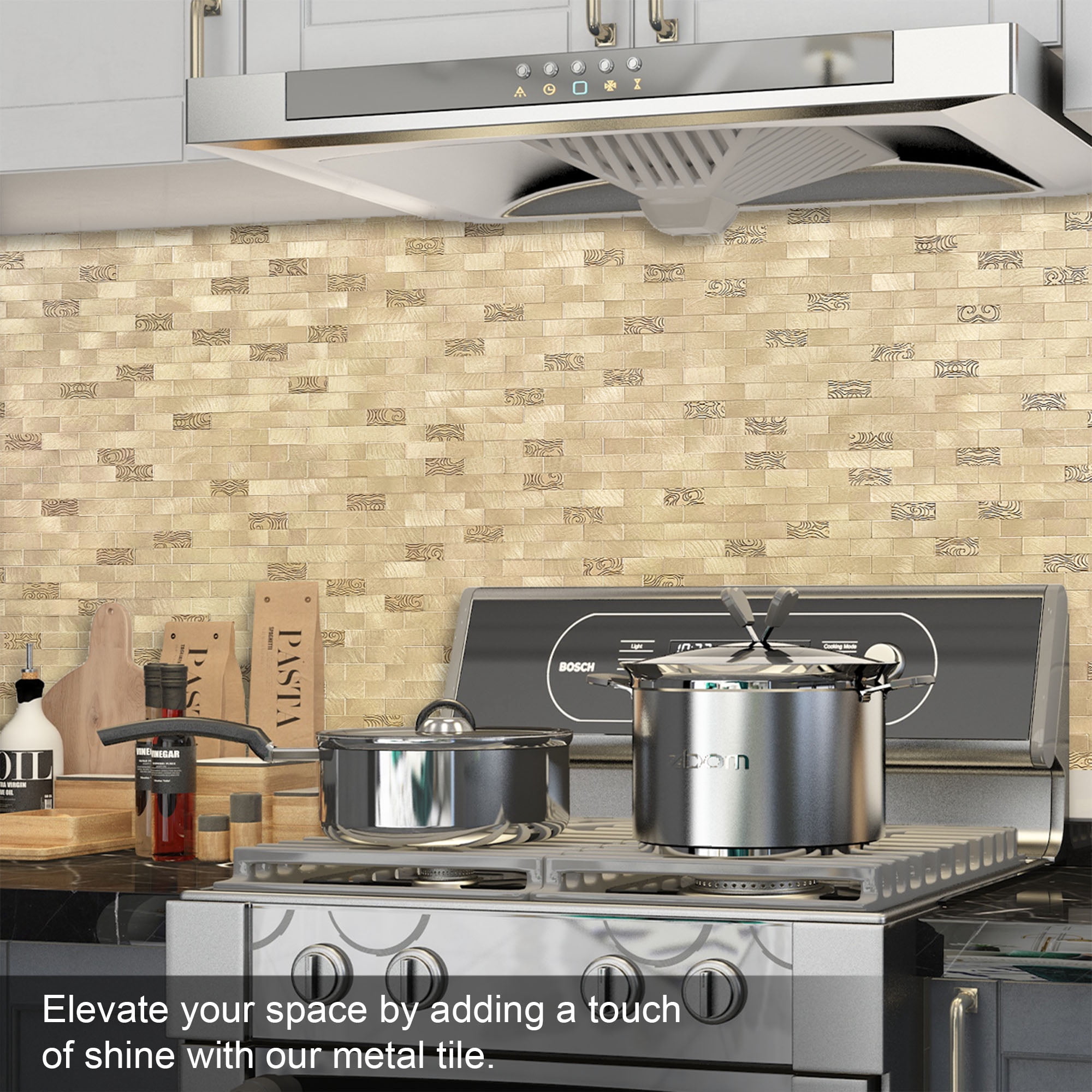 BeNice Peel and Stick Backsplash Kitchen Backsplash Tile Stickers Metal Champagne Gold