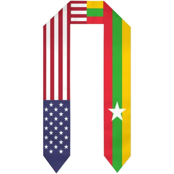 Myanmar & USA United States Flag Graduation Stole For International Student Stole Pride Cheers Shawls