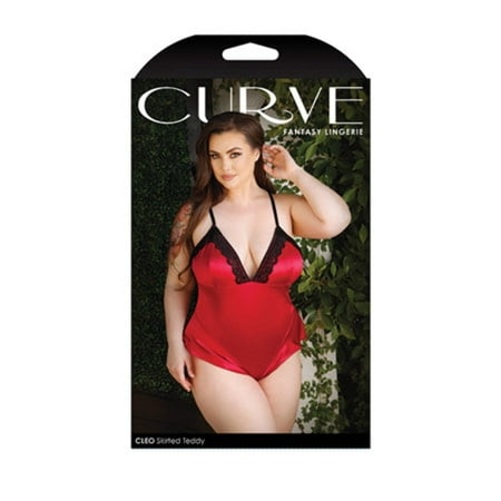 Fantasy Lingerie Cleo Skirted Teddy with Lace Trim-Red 3X/4X
