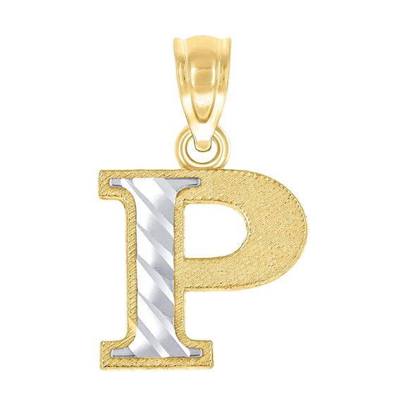 10k Two-tone Gold Unisex Sparkle-Cut Letter Name Personalized Monogram Initial P Charm Pendant Necklace 17.4x10.40mm Wid