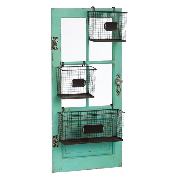 Cape Craftsmen Urban Vintage Teal Wooden Door Frame with Metal Storage Baskets