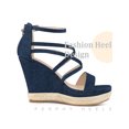 thumbnail image 3 of BLISSFUL STEP Platform Denim Strappy Wedge Heel Sandals for Women, 3 of 5