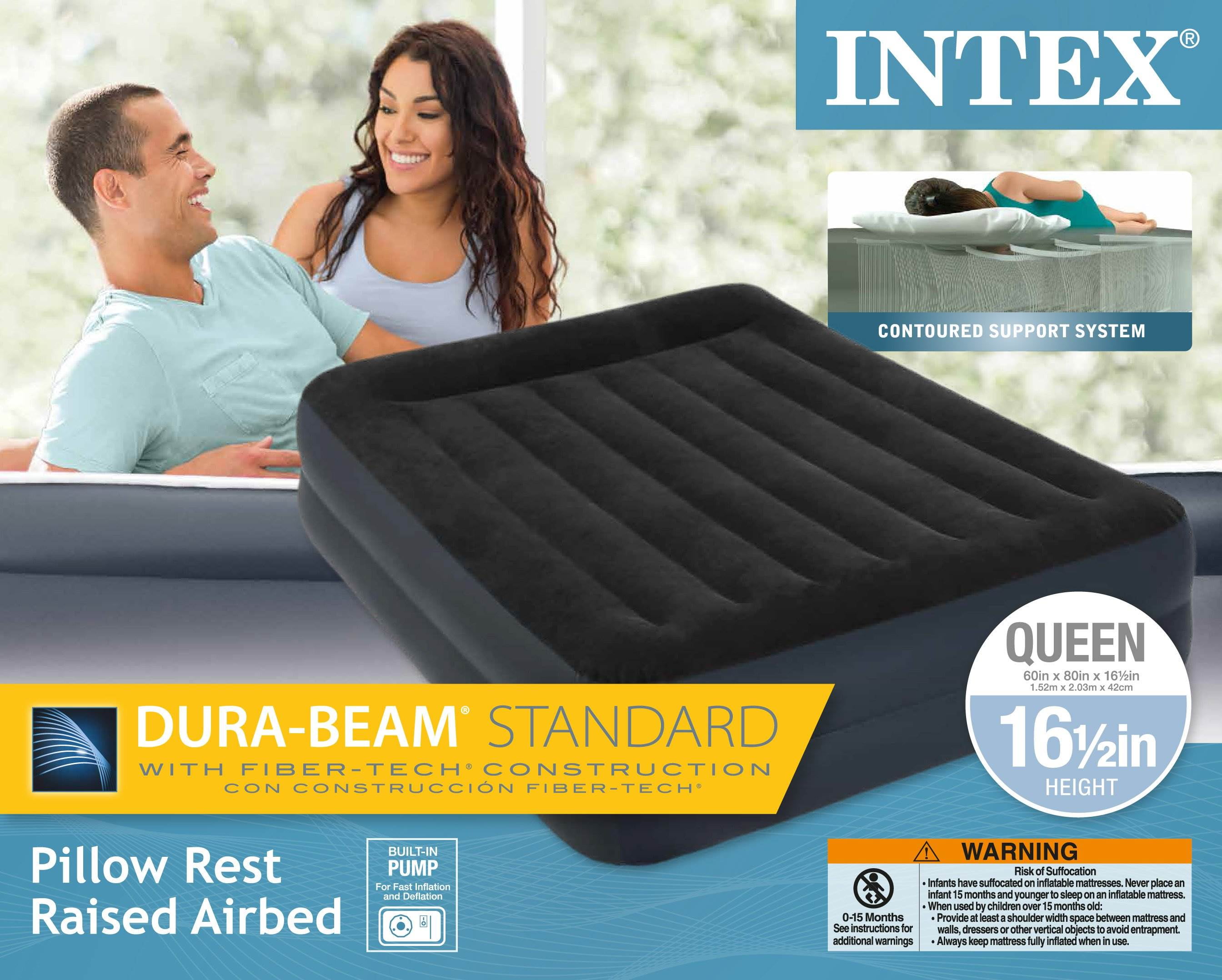 Intex DuraBeam Pillow Rest Airbed w/ FiberTech BuiltIn Pump, Queen