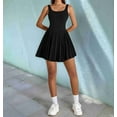 thumbnail image 5 of Womens Square Neck Tennis Dress Pleated Sleeveless Built in Shorts Golf Athletic Dress with Pockets Black L, 5 of 7