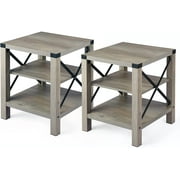 2 Pcs Wood End Table, Zstar 18 inch Square Farmhouse Sofa Side Table, Gray