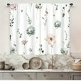 thumbnail image 2 of Boho Floral Kitchen Curtain 27.5W X 39L Inch 2 Panel Rod Pocket Watercolor Flower Beige Plant Spring Modern Minimalist Leaf Botanical Sage Small Short Cafe Tier Window Drape Bathroom Decor, 2 of 6