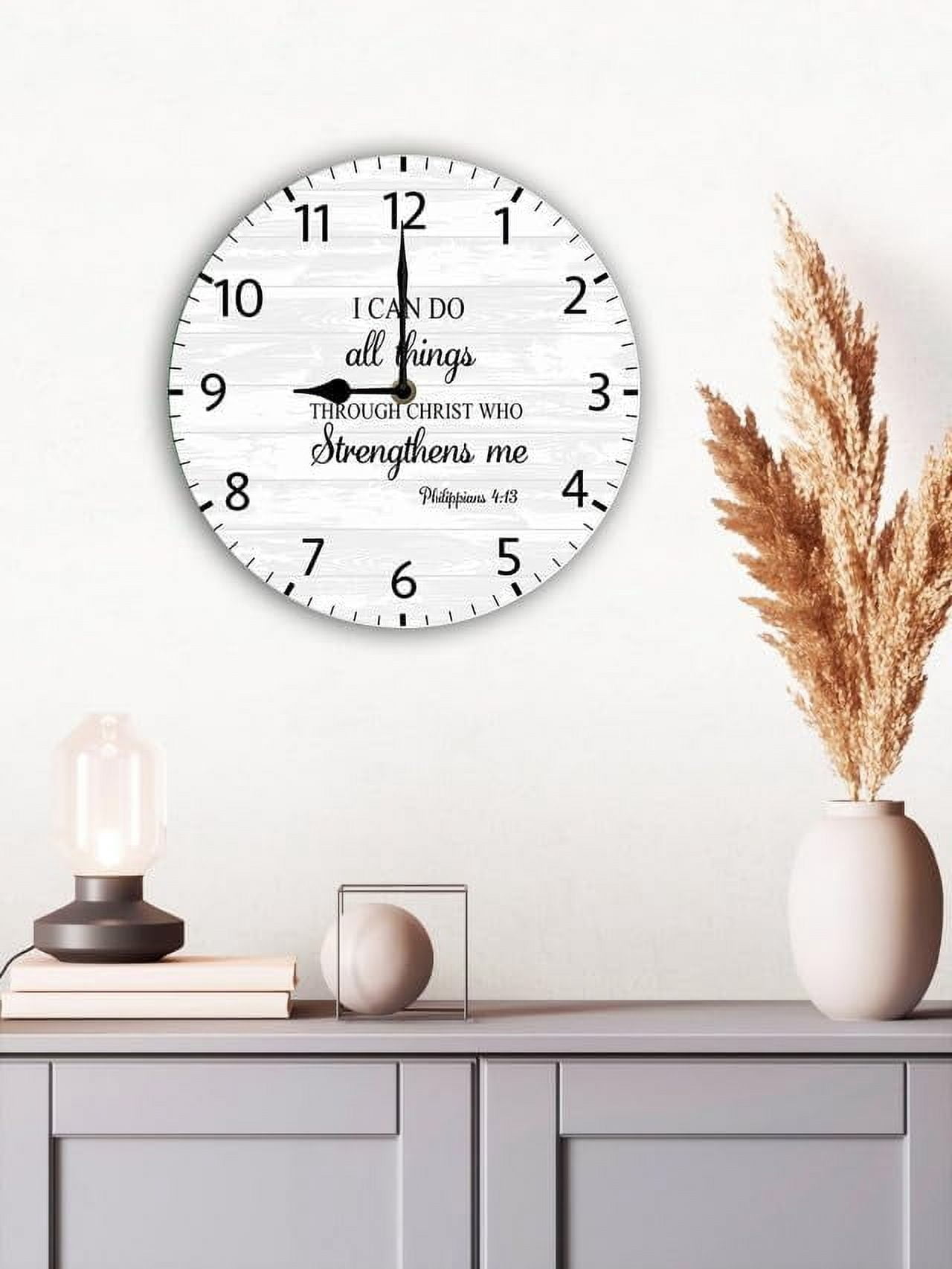 i Can Do All Things Through Christ Christian Wood Clock Christian Quotes Bible Scripture Inspirational Words Wall Clock Religious Home Décor 10 Inch Silent Non-Ticking Battery Operated