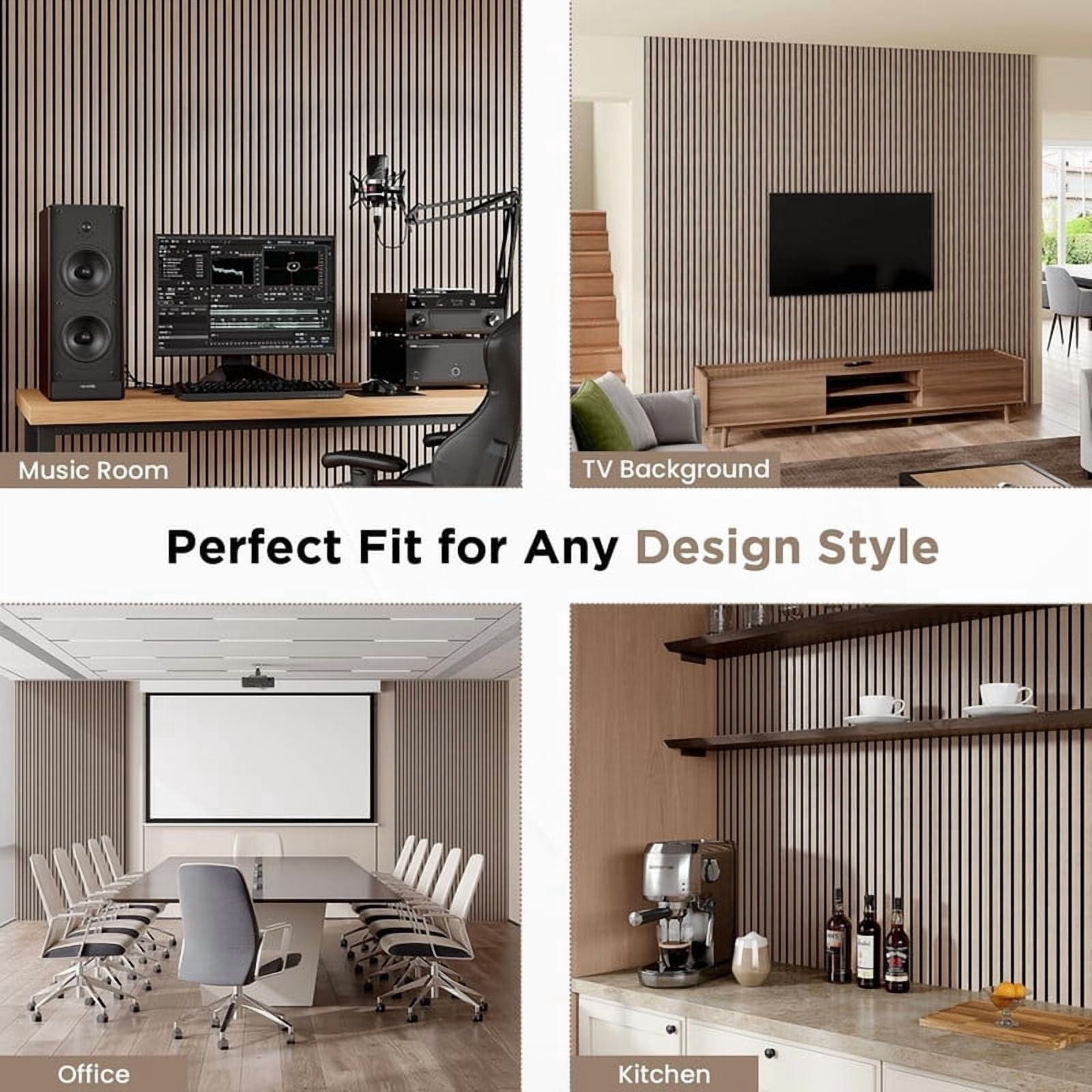 Easy4Home 4Pcs Wood Soundproof Wall Panels 94.5" x 12.6" Wood Slat Acoustic Panels, Walnut