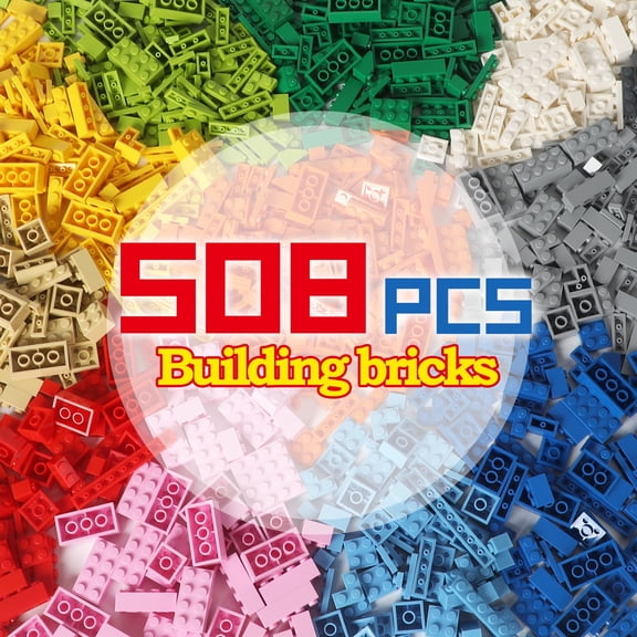 Building Bricks Compatible with Major Brand - 508 Pieces Basic Bulk Building Blocks in Random Color - Mixed Shape