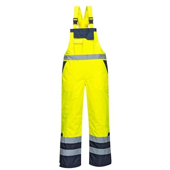Portwest S489 Hi Vis Safety Contrast Bib and Brace Overalls - Lined Yellow/Black, 4X-Large