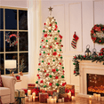 thumbnail image 2 of Yaheetech Clear Prelit LED Green Snow Flocked Pencil Hinged Spruce Artificial Christmas Tree, with Foldable Stand 7.5', 2 of 11