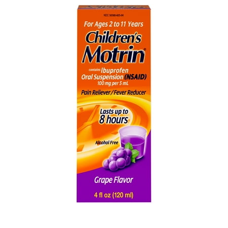 Children's Motrin Oral Suspension, Pain Relief, Ibuprofen, Grape Flavored, 4