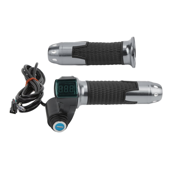 Twist Throttle Grip, Real Time Electric Bicycle Throttle Handle Green Digital Display Universal With Key For 12V To 99V Electric Vehicles Grey Handle Cover