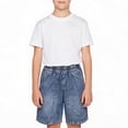 thumbnail image 4 of NIPAXO Boys Denim Shorts Elastic Waistband Washed Cotton Mid-Wash Relaxed Fit Jean Casual Seam Pocket Bottoms for Toddler Little Boys Age 7-8 Years Dark Blue, 4 of 6