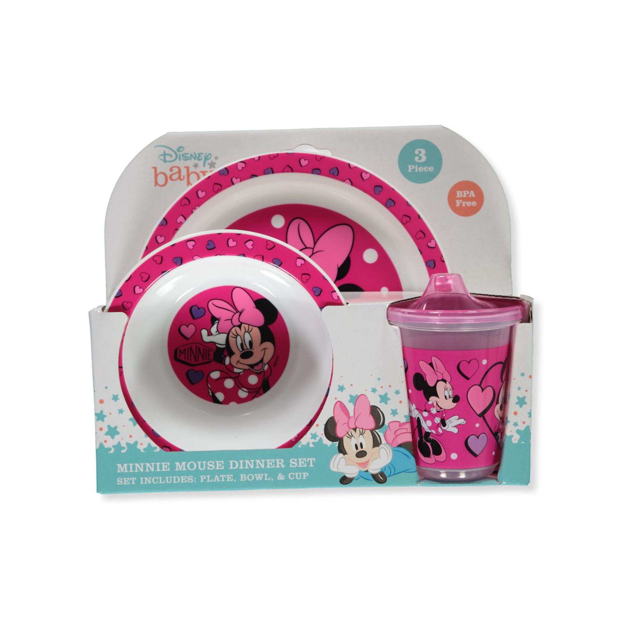 Disney Baby Girls' 3-Piece Minnie Mouse Dinner Time Set - Pink, One Size