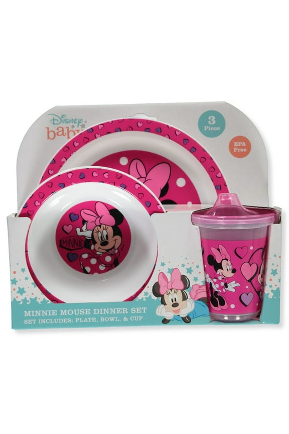 Baby Girls' 3-Piece Minnie Mouse Dinner Time Set - Pink, One Size