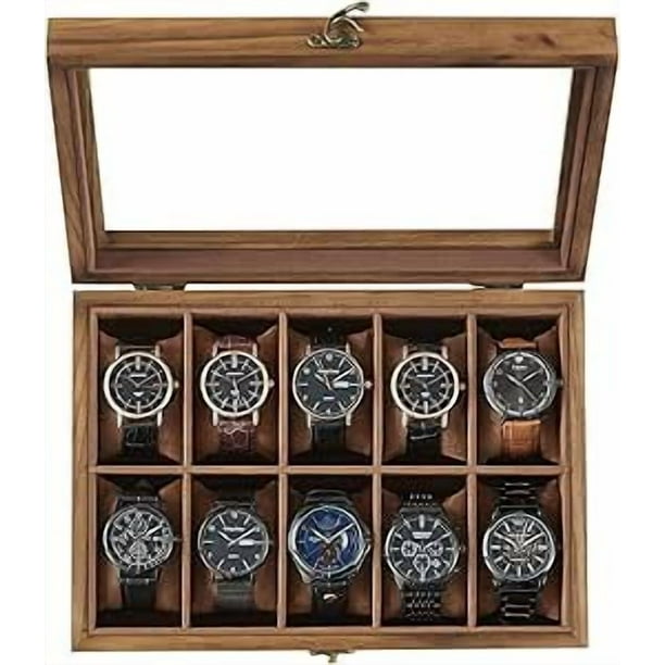 SONGMICS HOME Caja de Reloj, con Tapa de Cristal, con Almohadilla Extraíble de Reloj,