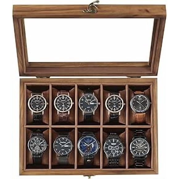 SONGMICS HOME Caja de Reloj, con Tapa de Cristal, con Almohadilla Extraíble de Reloj,