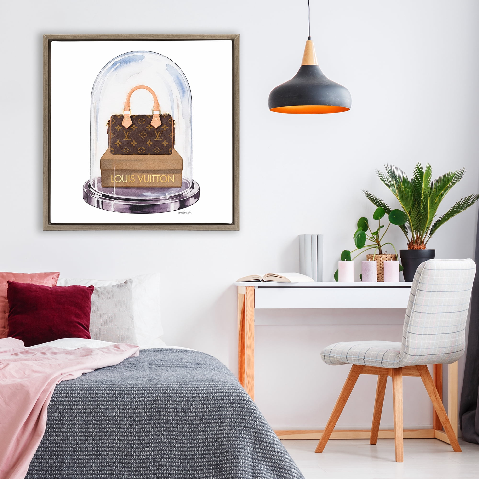 Stupell Industries Glam Purse Bell Jar Brown Framed Floater Canvas Wall Art, design by Amanda Greenwood