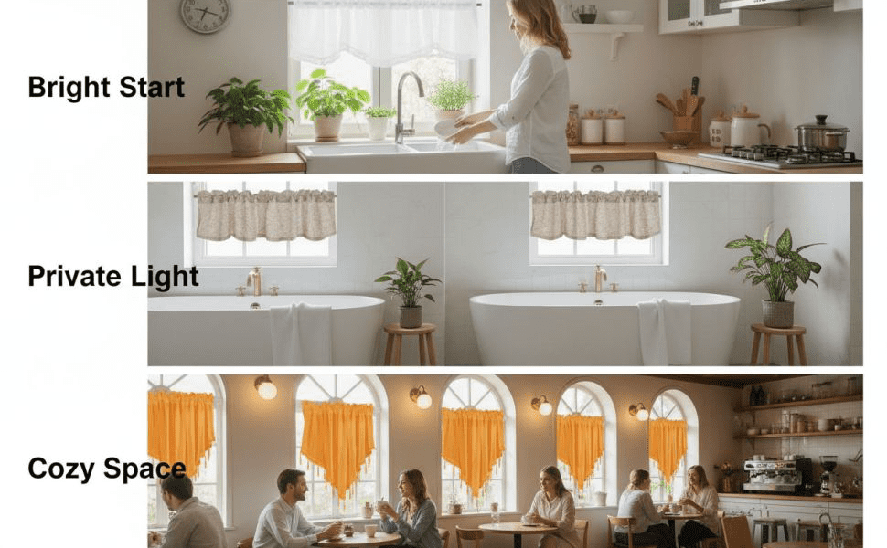 3 Pcs Sheer Triangle Window Valance Curtains, 51.2 x 23.6 in Rod Pocket Valances for Small Kitchen Bathroom Windows, Lightweight Polyester Beaded Decor Set