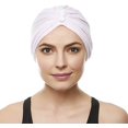 thumbnail image 3 of Soft Terry Cloth Turban Head Cover with Reversible Knot or Button Front - White, 3 of 3