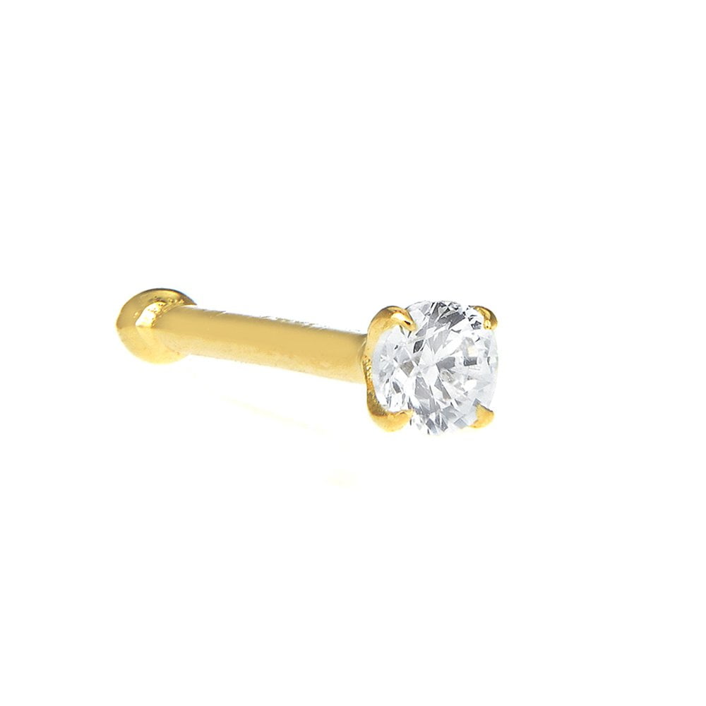 14K Solid Gold Square Cubic Zirconia Jeweled Nose Screw Stud Piercing Jewelry 
