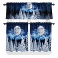 thumbnail image 2 of Kitchen Window Curtains Valance and Tier Set, Winter Whiter Trees Rod Pocket Tier Curtain Valance Set, Abstract Moon Landscapes Light Filtering Cafe Curtains for Bedroom Living Room, 2 of 9