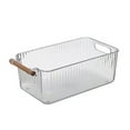 thumbnail image 2 of Caja de almacenamiento de plástico transparente con asa de madera | Organizador de cocina de 28 x 15 x 11 cm | Contenedor apto para alimentos para aperitivos y frutas | Almacenamiento de escritorio, 2 of 6