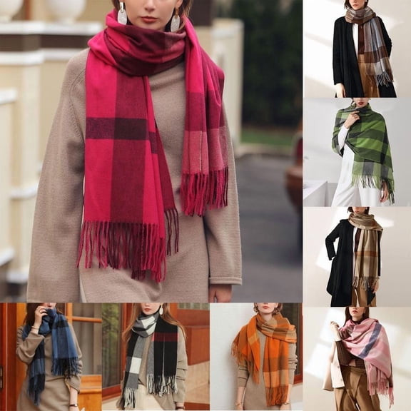FCLoft Women's Plaid Shawl Wrap - Large Long Fashion Warm Winter Scarf Lightweight