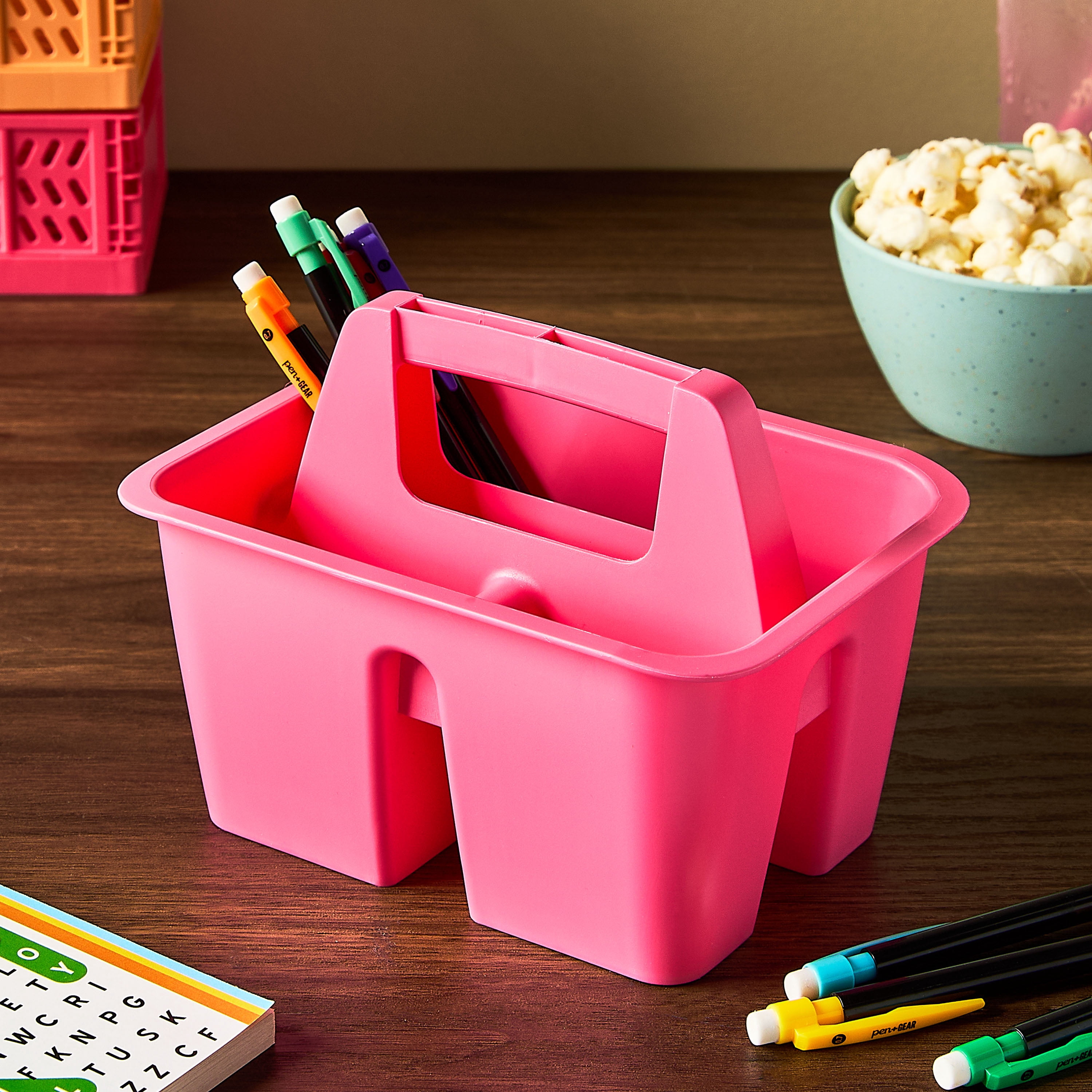 Pen+Gear Mini Plastic Craft and Hobby Organizer Caddy, Coral Passion, 1-Pack