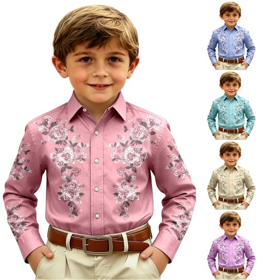 Gunia Western Cowboy Shirts For Boys Stylish Casual Printed Shirt Button Down Tops Shirts For Toddler Boys Pink 4-5 Years