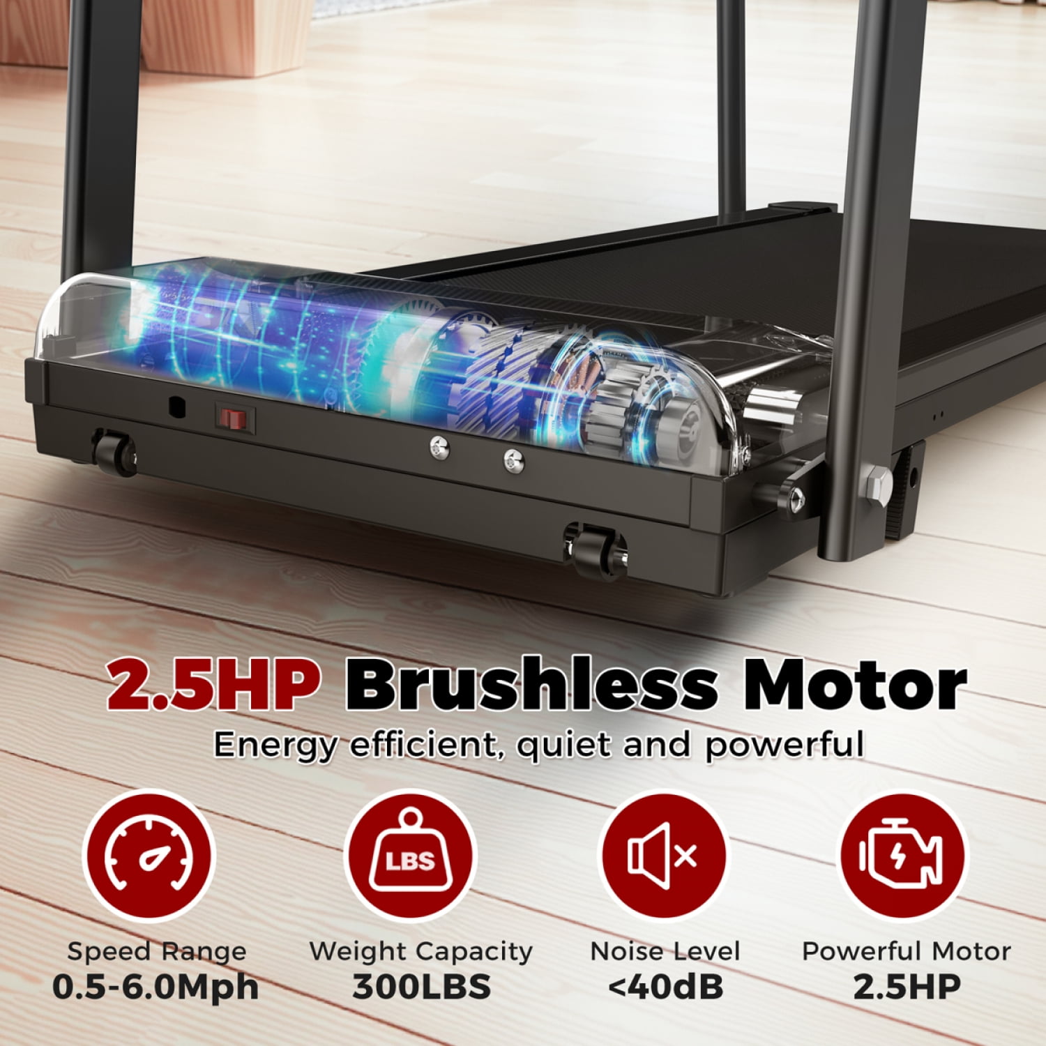 FENGFAN Foldable Senior Walking Pad Treadmill, 300 Lbs Capacity with Large LED Display & Long Handrail, 1 Pack