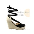 thumbnail image 3 of BLISSFUL STEP Women's Shoes Retro Espadrille Wedge Closed Toe Tie Up Suede Linen Sandals Black 10, 3 of 6
