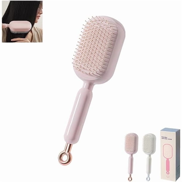wonima11 Retractable Cushion Massage Comb Brush, Pull Ring Cushion Massage Brush, Anti-Static Easy-Clean Massage Comb, Portable Travel, Smooth Clean Detangling Comb for All Hair Types(Pink)