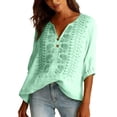 thumbnail image 6 of TRUBKH Cotton Linen Shirts Lace Trim Top Boho Tops Breathable Embroidered Gauze Peasant Tunic Blouse Short Sleeve V Ncek Boho Peasant Shirts Button Down Floral Shirts Floral Embroidered Green 2XL, 6 of 7