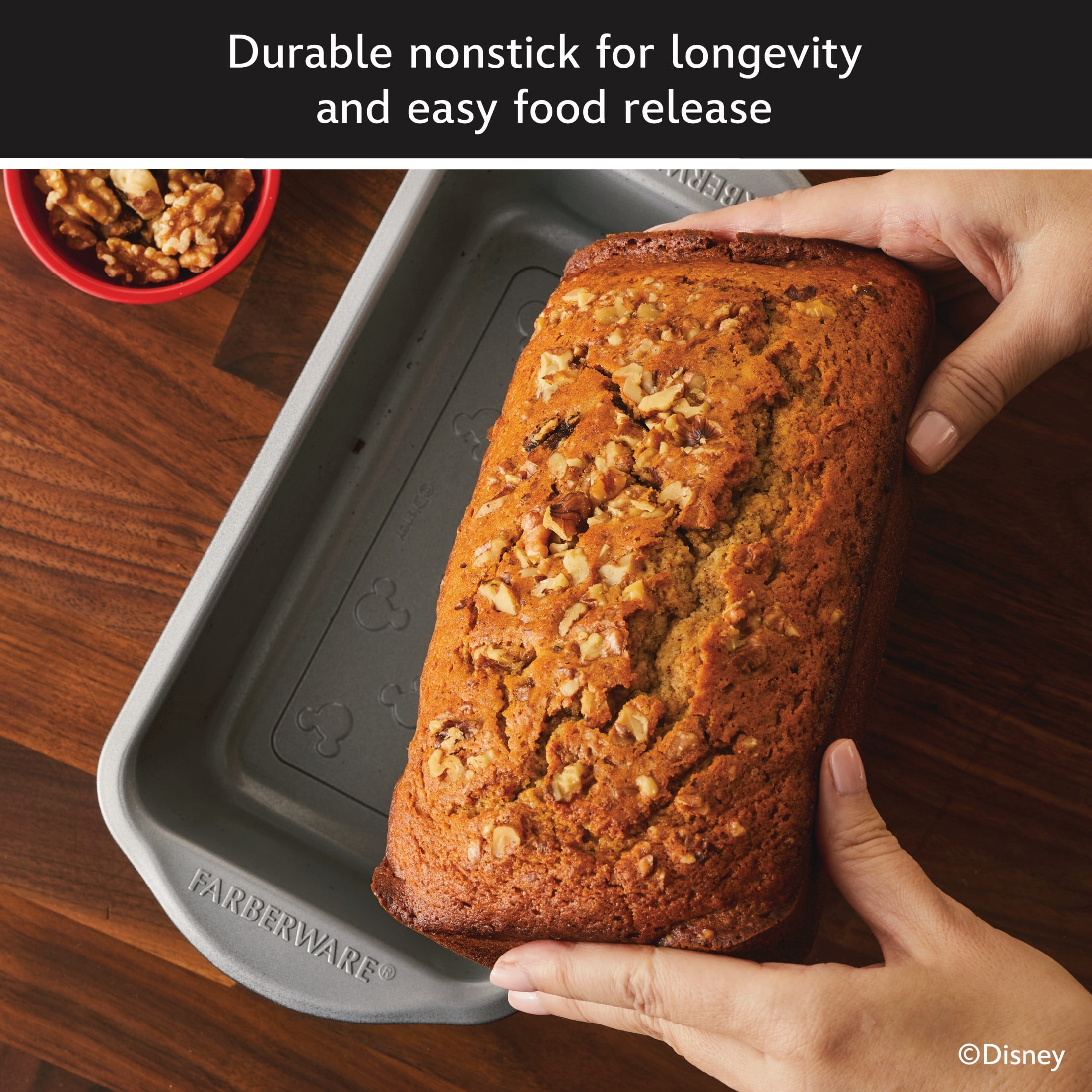 Farberware Disney Bake with Mickey Mouse 9 Inch x 5 Inch Nonstick Loaf Pan / Bread Pan / Meatloaf Pan, Dishwasher Safe and Oven Safe to 450°F, Black