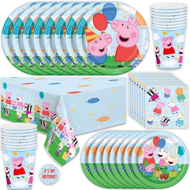 Artículos de fiesta de cumpleaños de Peppa Pig para 16 invitados con decoraciones