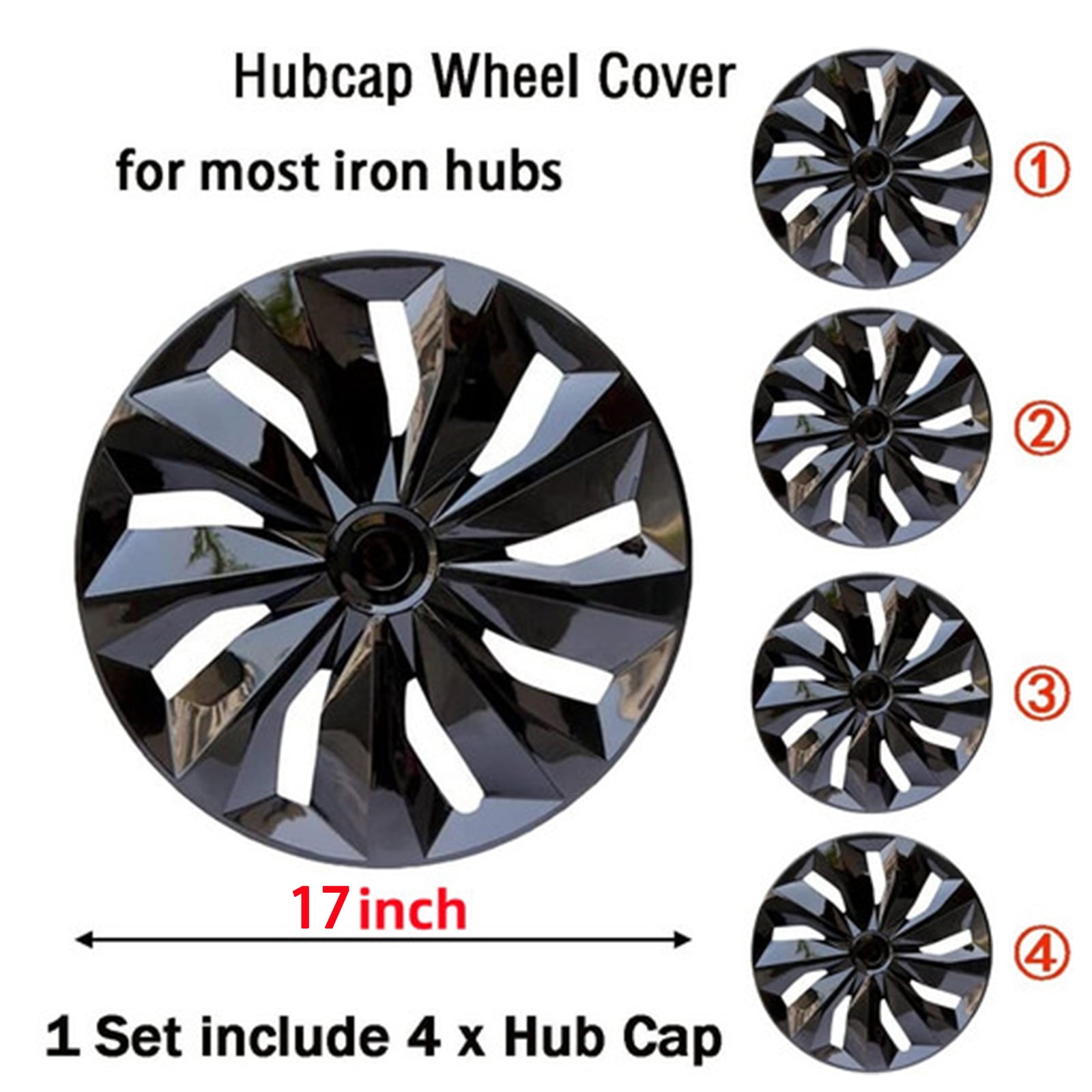 (4-Pack) Premium 17" Black  Wheel Rim Cover Hubcaps OEM Style Replacement Snap On Car Truck SUV Hub Cap - 17 Inch Set